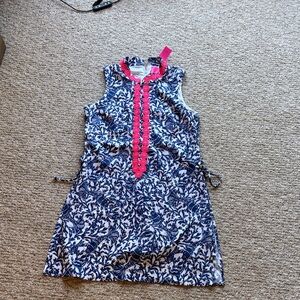 Lilly Pulitzer Blue & White Printed Sleeveless Jumpsuit with Pink Trim
